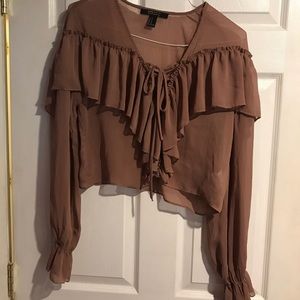 Long sleeve mesh top with ruffles